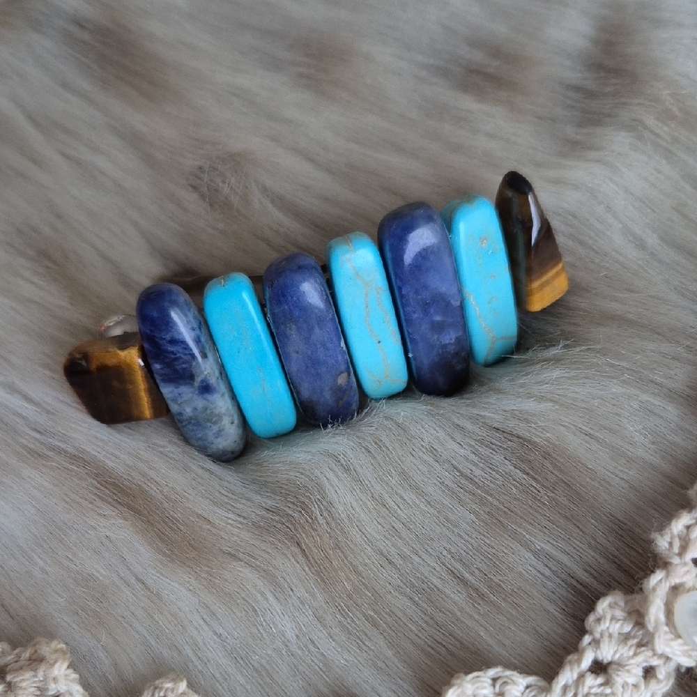 🌙Artisan Howlite Sodalite Tigers Eye Hair Clip - Picture 2 of 9